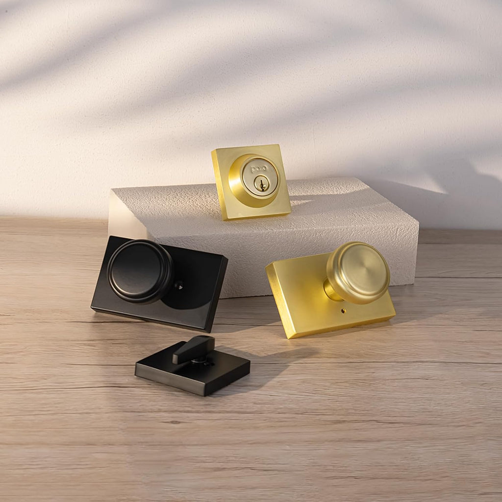 Brushed Gold Door Knobs with Deadbolt for Front Door & Living Room | Zinc Rosette, Easy Install, Outdoor & Indoor Use