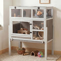 3-Story Guinea Pig Cage with Stand, Wooden Indoor Habitat | Chew-Resistant Edges, Pull-Out Cleaning Tray, Open Roof