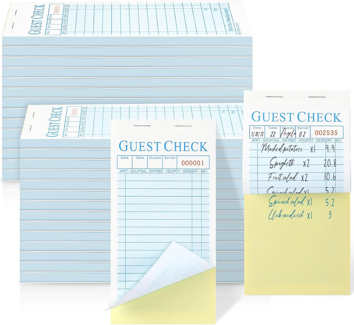50 Pack Guest Check Pads Server Note Pads 3.5 x 6.7 Inch, Blue