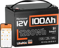 12V 100Ah LiFePO4 Lithium Battery with Bluetooth (Group 24), 15000+ Deep Cycles Battery, Built-in 100A BMS & Low-Temp