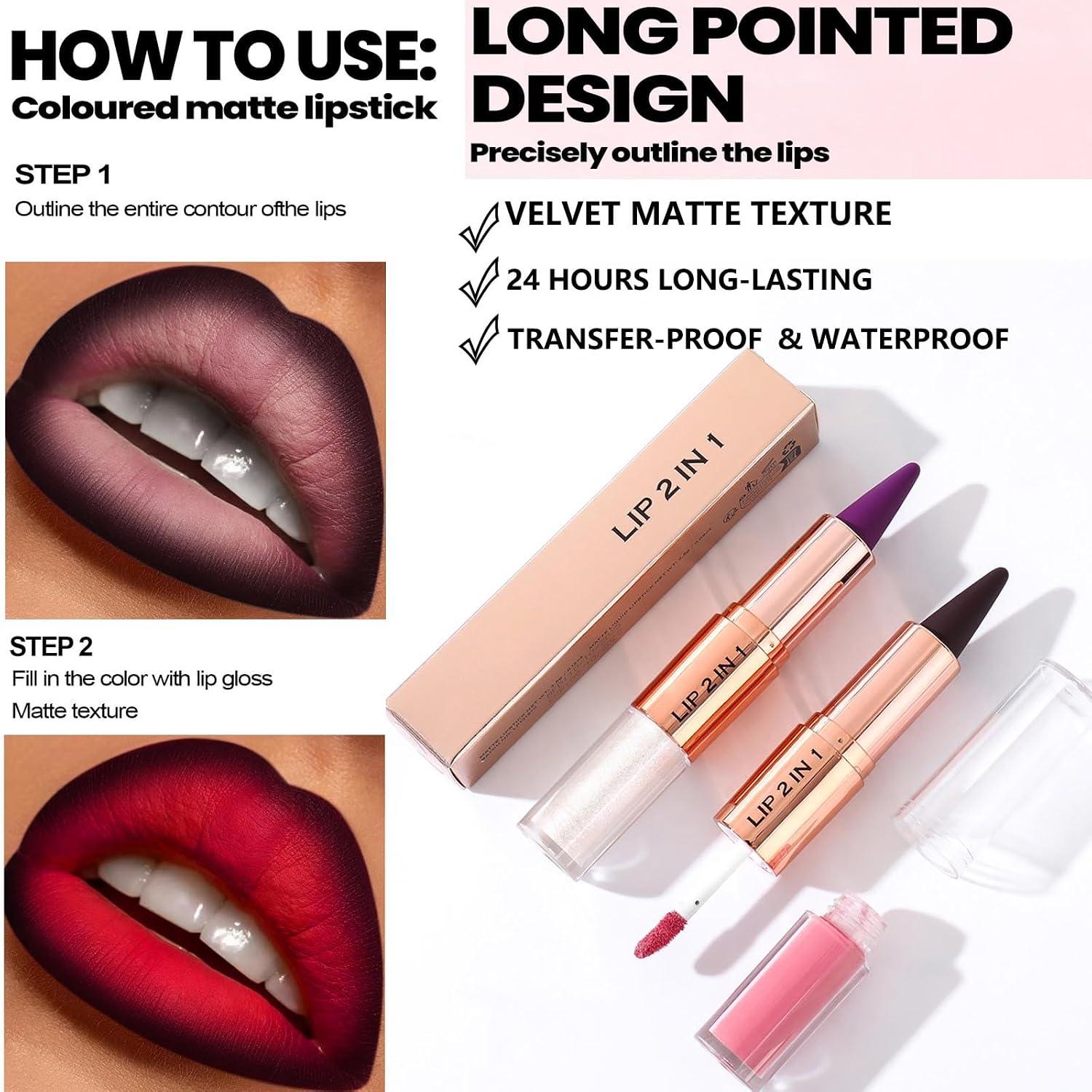 Clear Gloss and Lip Liner Liquid Lipstick Lip Combo, Lip Combo Sets for Black Women,High Pigmented Matte Lip Kit