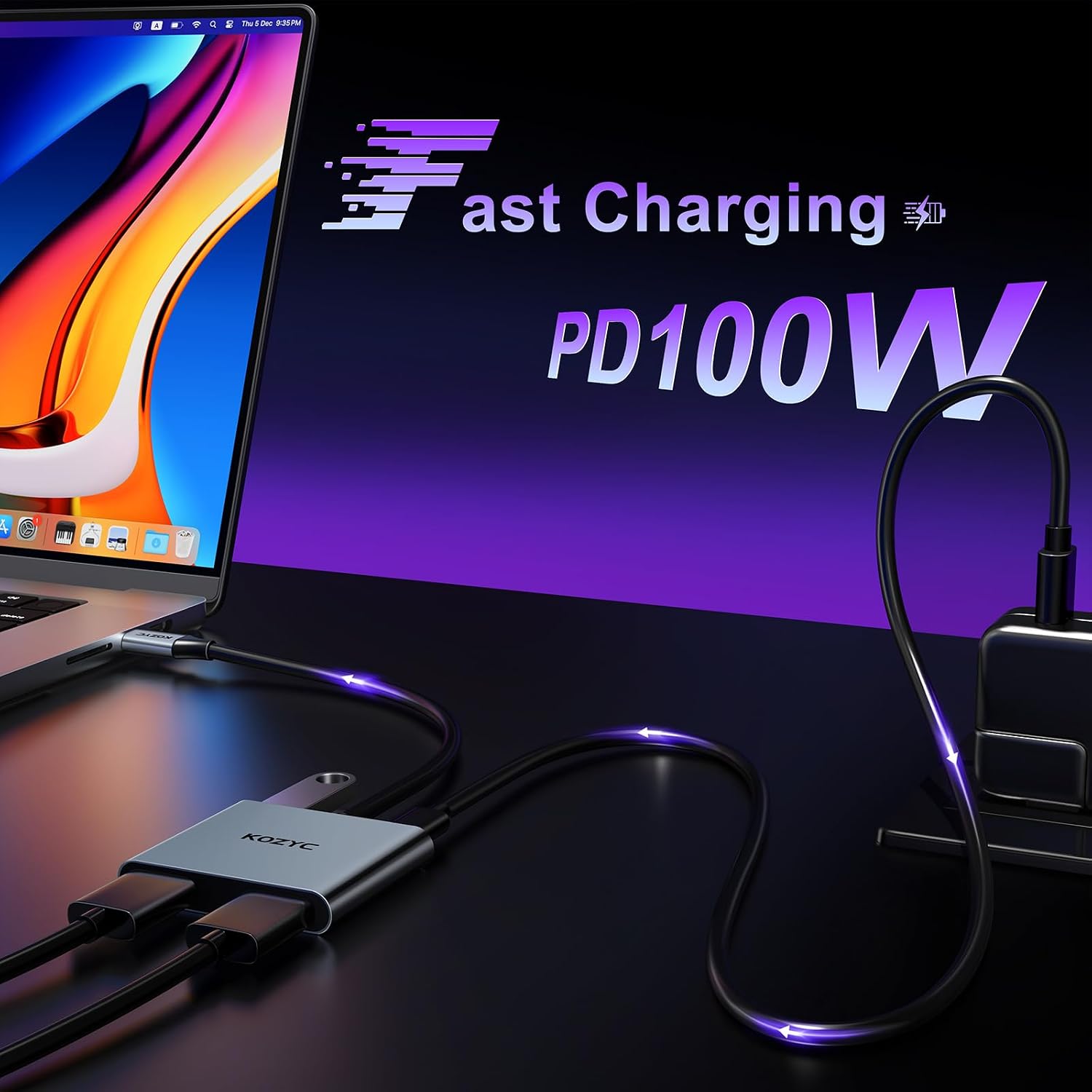 USB C to Dual HDMI Adapter 4K@30Hz, KOZYC USB C Hub Multiport Adapter with 2xHDMI, USB 3.0, 100W PD, Support USB C to