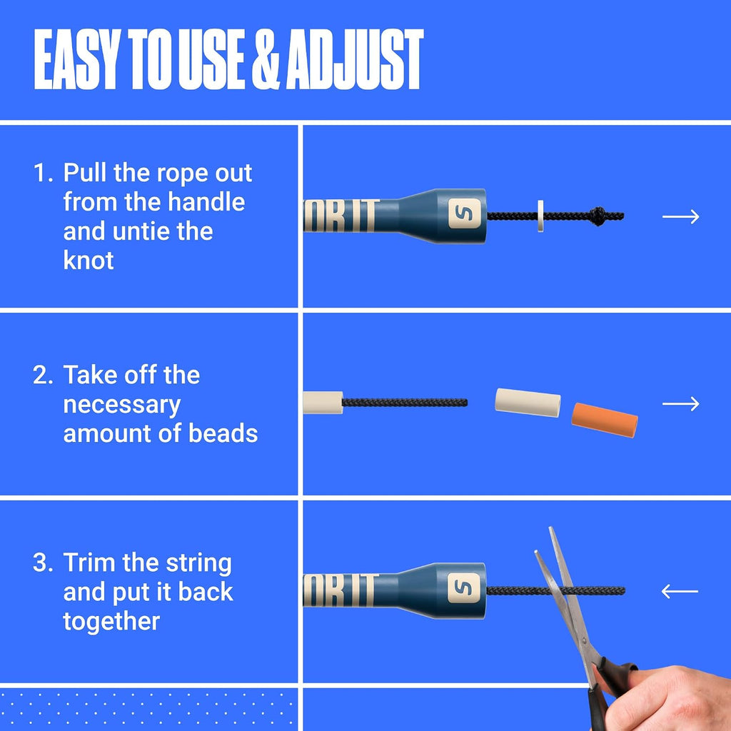 Custom-Fit Beaded Jump Rope – Adjustable Length for Kids & Adults, Men & Women – Durable Fitness Rope for Gym & Home
