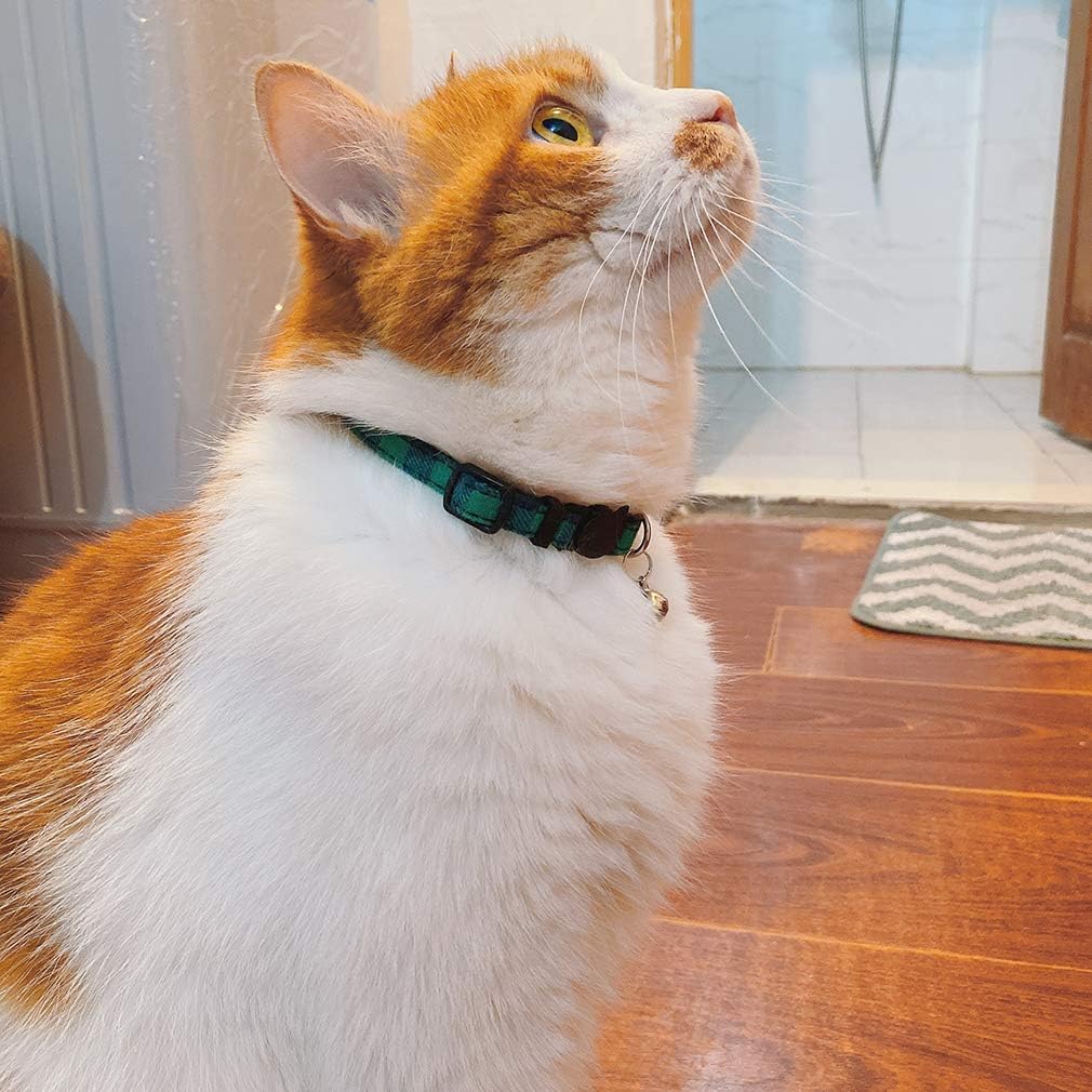 Cat Collar Breakaway with Bell, Cute Plaid Patterns Design Adjustable Kitty Safety Collars 2 Pack Pet Collar for