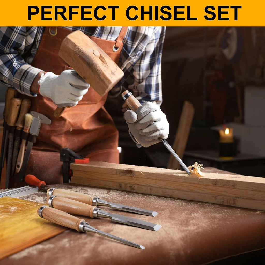 4 Piece Wood Chisel, Wood Woodworking Tools Set, Bevel Edge Chisels Sets | Wood Chisel Set Suitable for Mortising Can