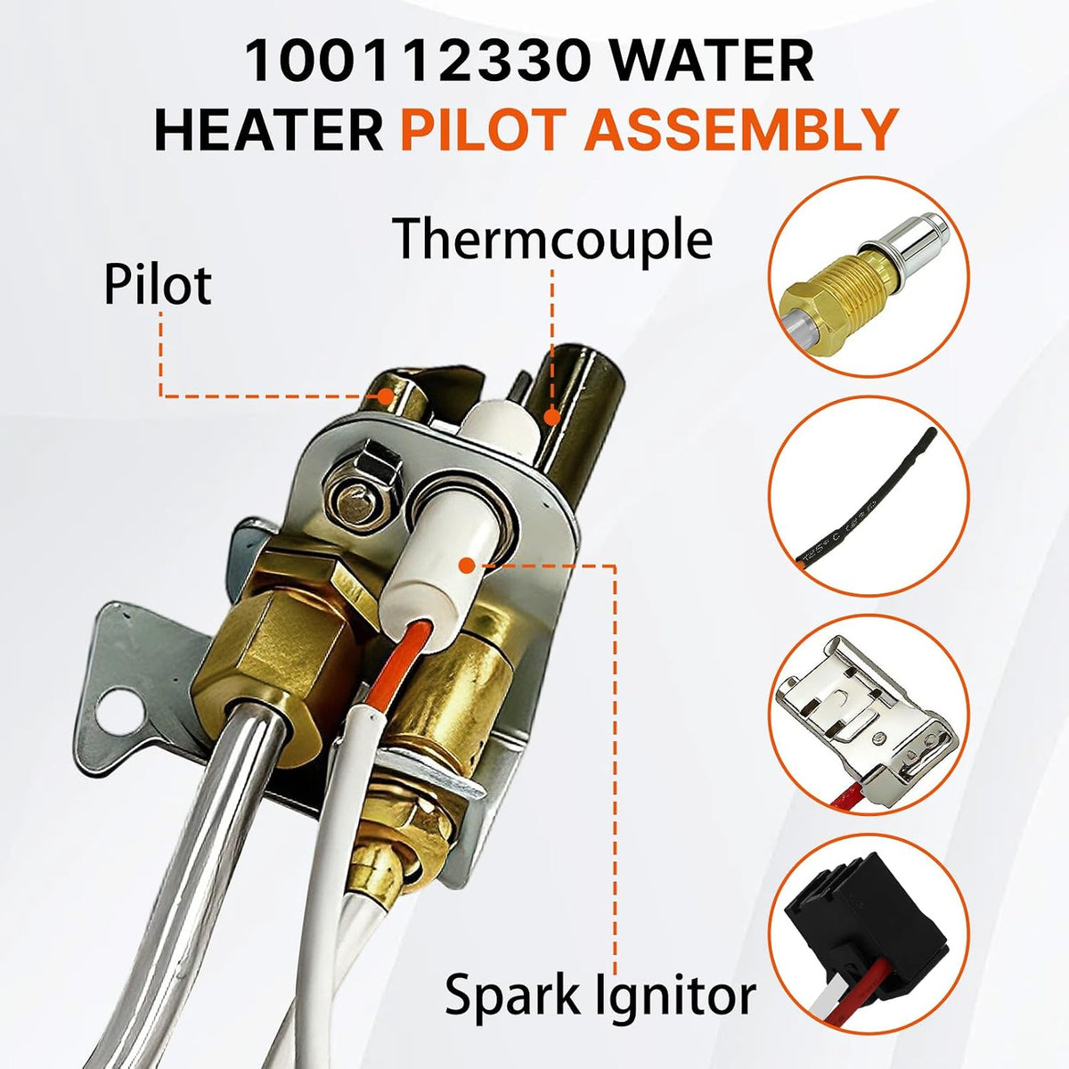 DFD Upgrade 100112330 Water Heater Pilot Assembly, Replace 9007876 Thermopile, Compatible with 301 300 Series Whirlpool Water Heater Parts & A.O.Smith, American, State, Reliance, Kenmore