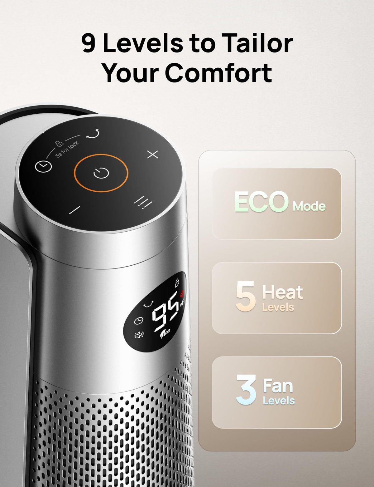 Space Heater Large Room, 120° Oscillation, 30" Heaters with Remote