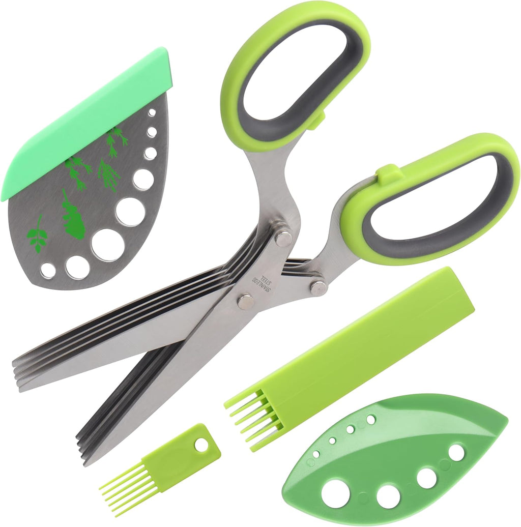 Herb Scissors, Premium Stainless Steel 5 Blade Kitchen Salad Scissors Dishwasher Safe, Sharp and Convenient 5 Blade