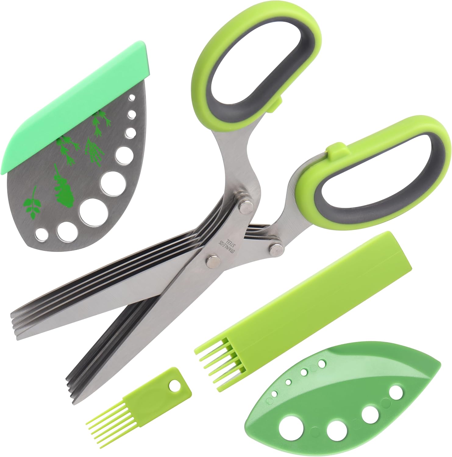 Herb Scissors, Premium Stainless Steel 5 Blade Kitchen Salad Scissors Dishwasher Safe, Sharp and Convenient 5 Blade