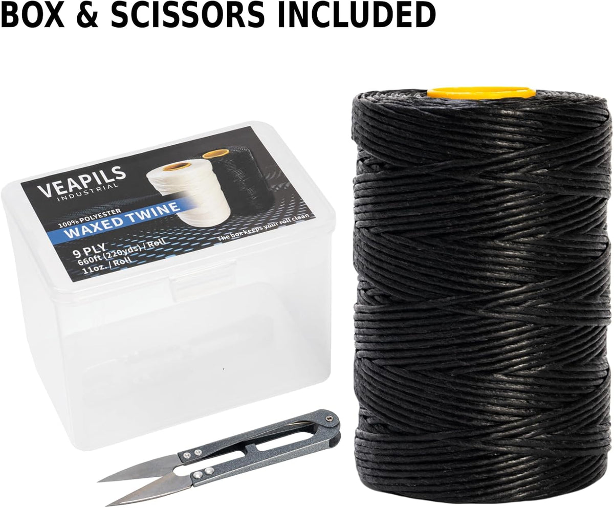 9-Ply Black String Waxed Twine, 660 Feet per Roll Heavy Duty Twine String