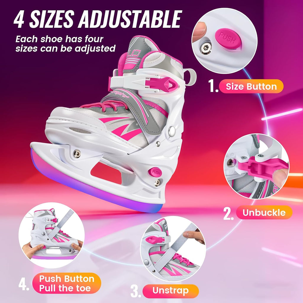 Adjustable Ice Skates for Kids Girls Boys, 4 Size Adjustable Beginner Ice Hockey Skates for Youths Teen, Warm Ice