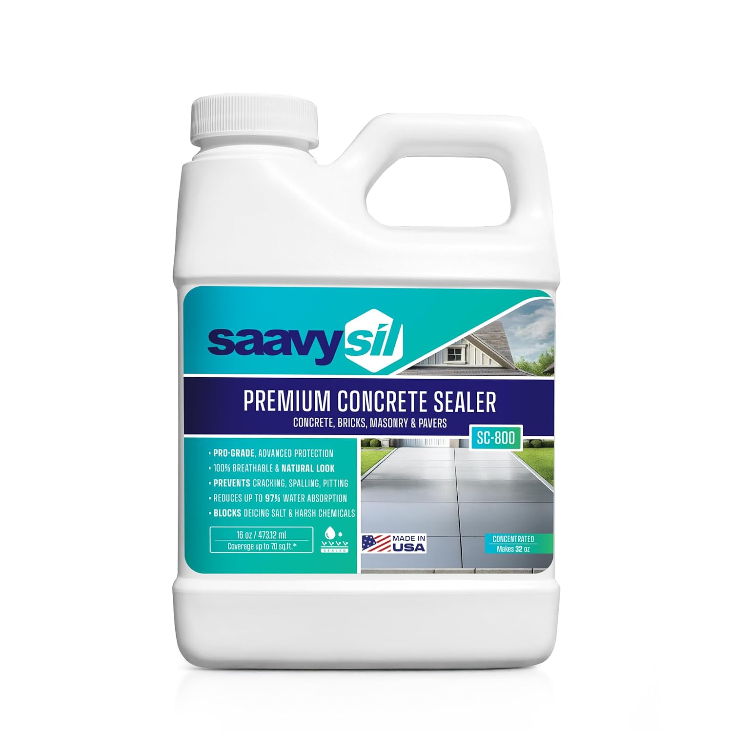 Silane Siloxane Penetrating Concrete Sealer - 16 oz Makes 32 oz - Water-Based Waterproof Protection for