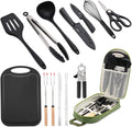 Camping Cooking Utensils Set, Cookware Set for Outdoor Hiking BBQ | Stainless Steel & Silicone Mess Kit, Durable