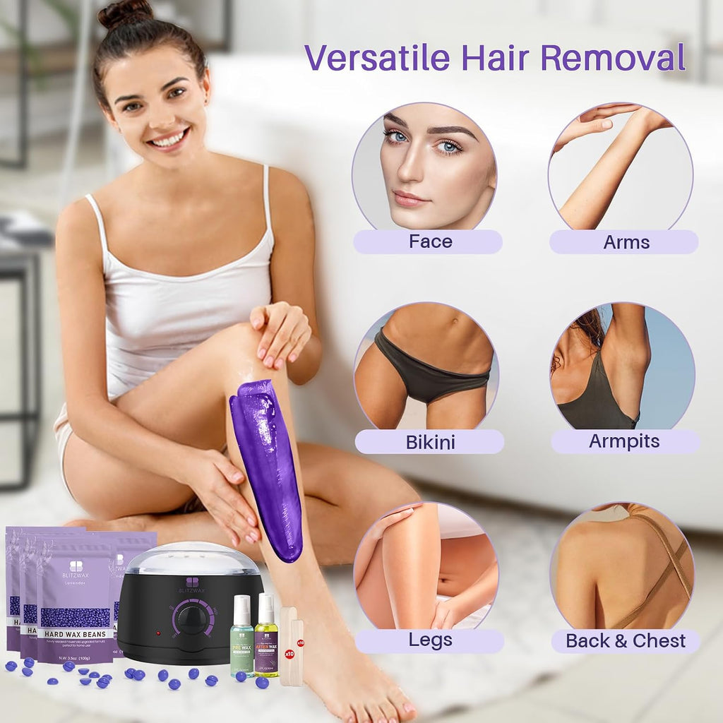 Waxing Kit for Women, Wax Warmer, Brazilian Bikini 28 Items | Quick Heating Pot, Face Legs Underarms, Beginner