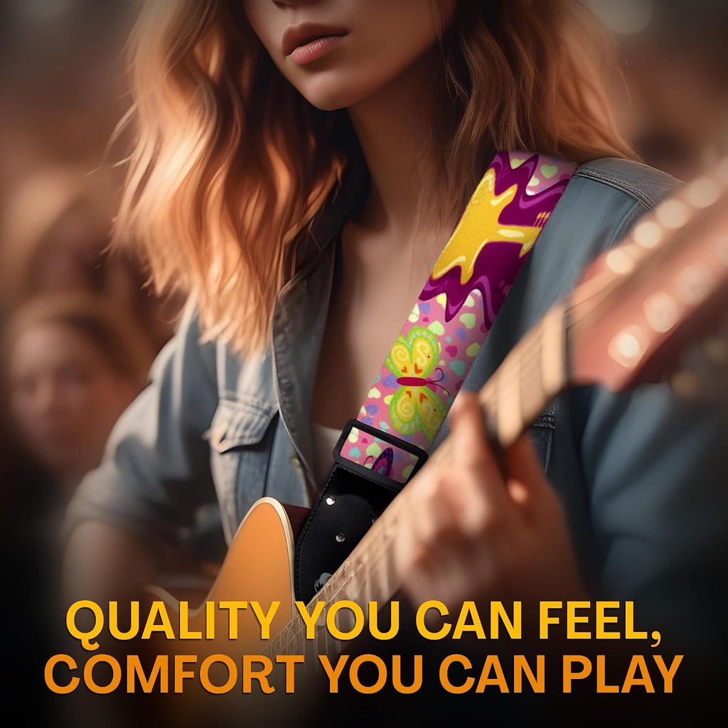 Guitar Strap For Acoustic, Electric and Bass Guitars, Adjustable Padded Leather Ends Guitar Straps For Men and Women