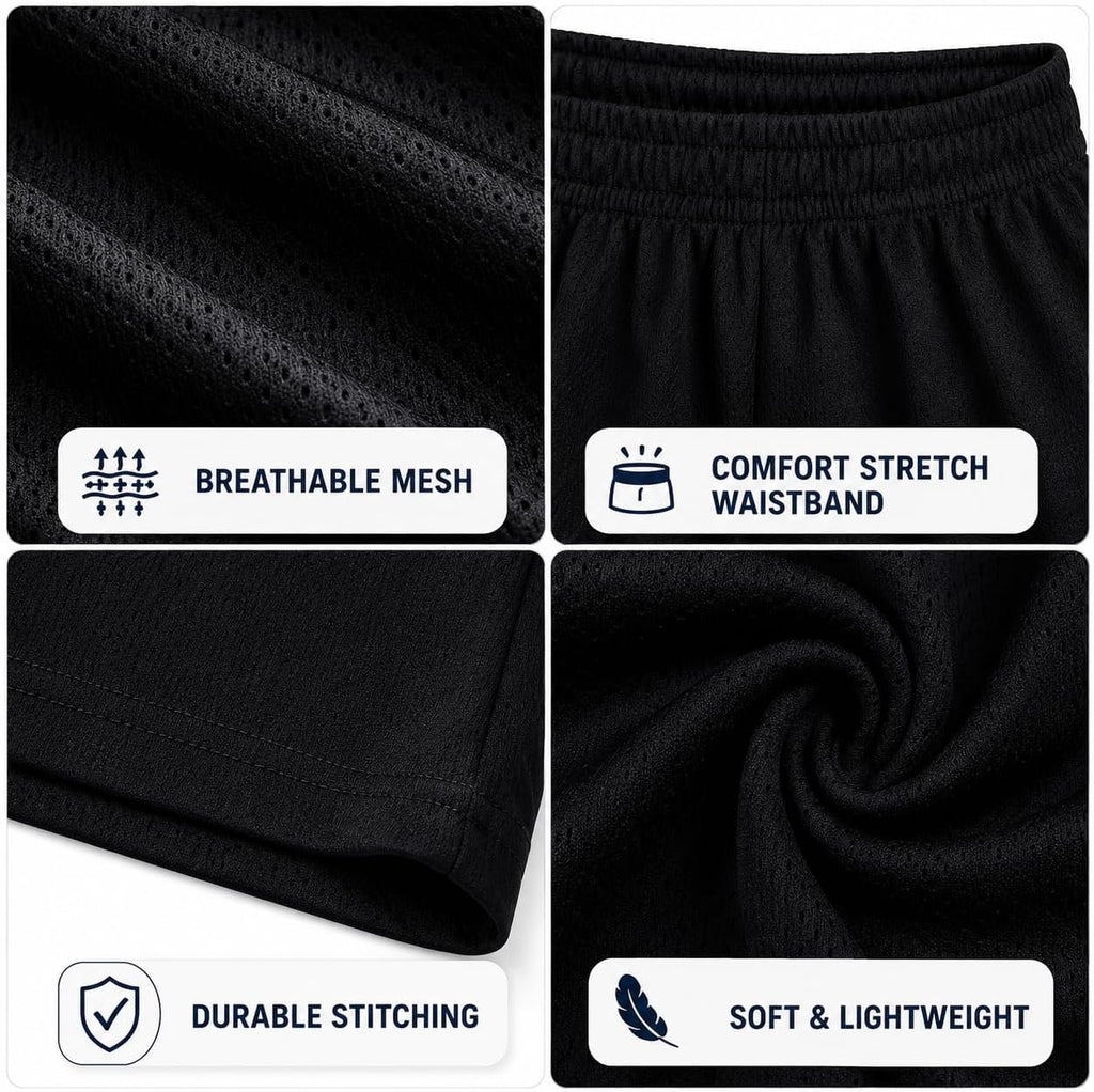 Boys Basketball Shorts 3 Pack Performance Active Mesh Shorts | Breathable Quick-Dry Feel, Elastic Waist with Pockets