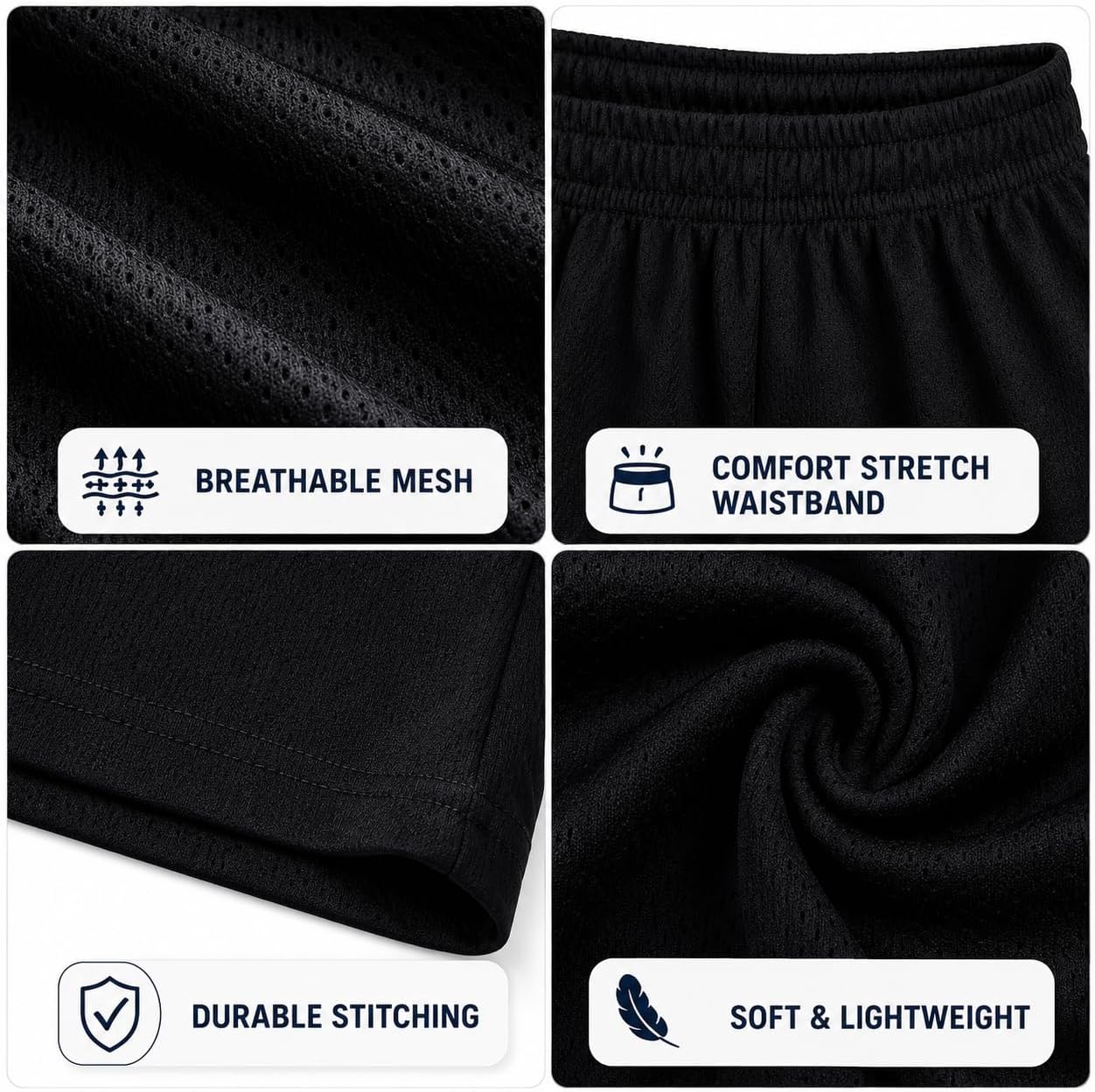 Boys Basketball Shorts 3 Pack Performance Active Mesh Shorts | Breathable Quick-Dry Feel, Elastic Waist with Pockets