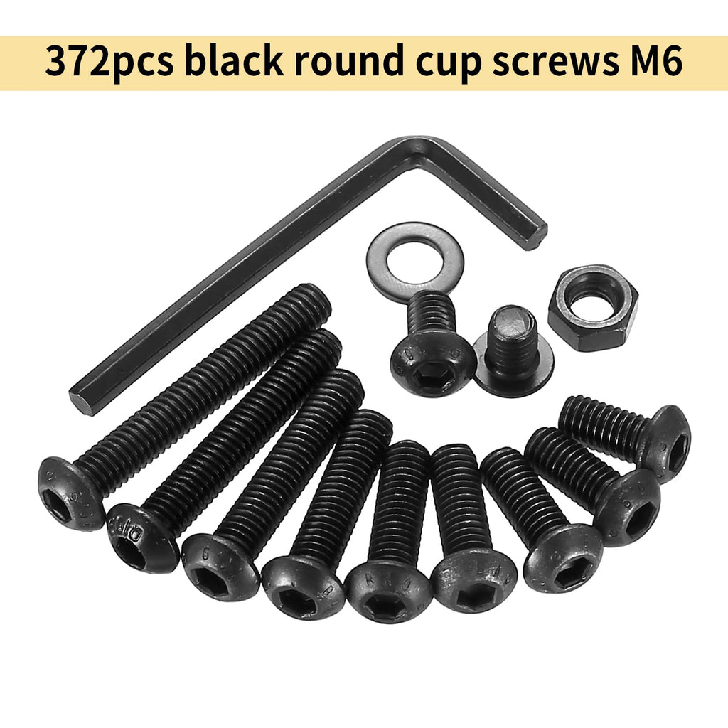 372 Pcs M6 Machine Screw Assortment Kit, M6 Metric Bolts and Nuts Assortment, Assorted Hex Socket Button Head Cap