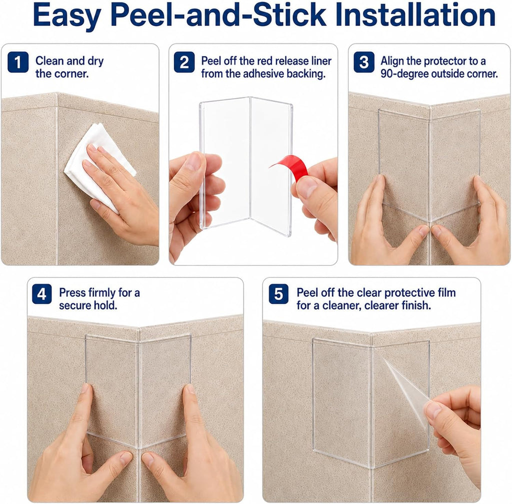Corner Protectors Dog Chewing:6-Pack 4-Inch Clear L-Shaped Hard PC Baseboard Corner Guards, Peel and Stick Wall
