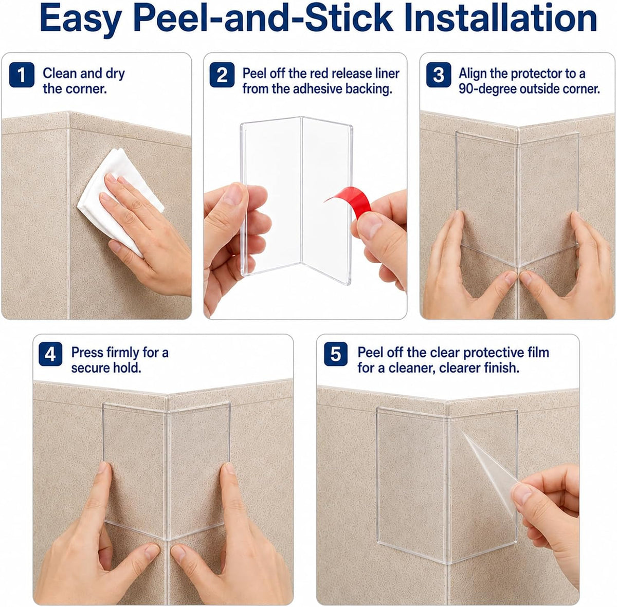 Corner Protectors Dog Chewing:6-Pack 4-Inch Clear L-Shaped Hard PC Baseboard Corner Guards, Peel and Stick Wall