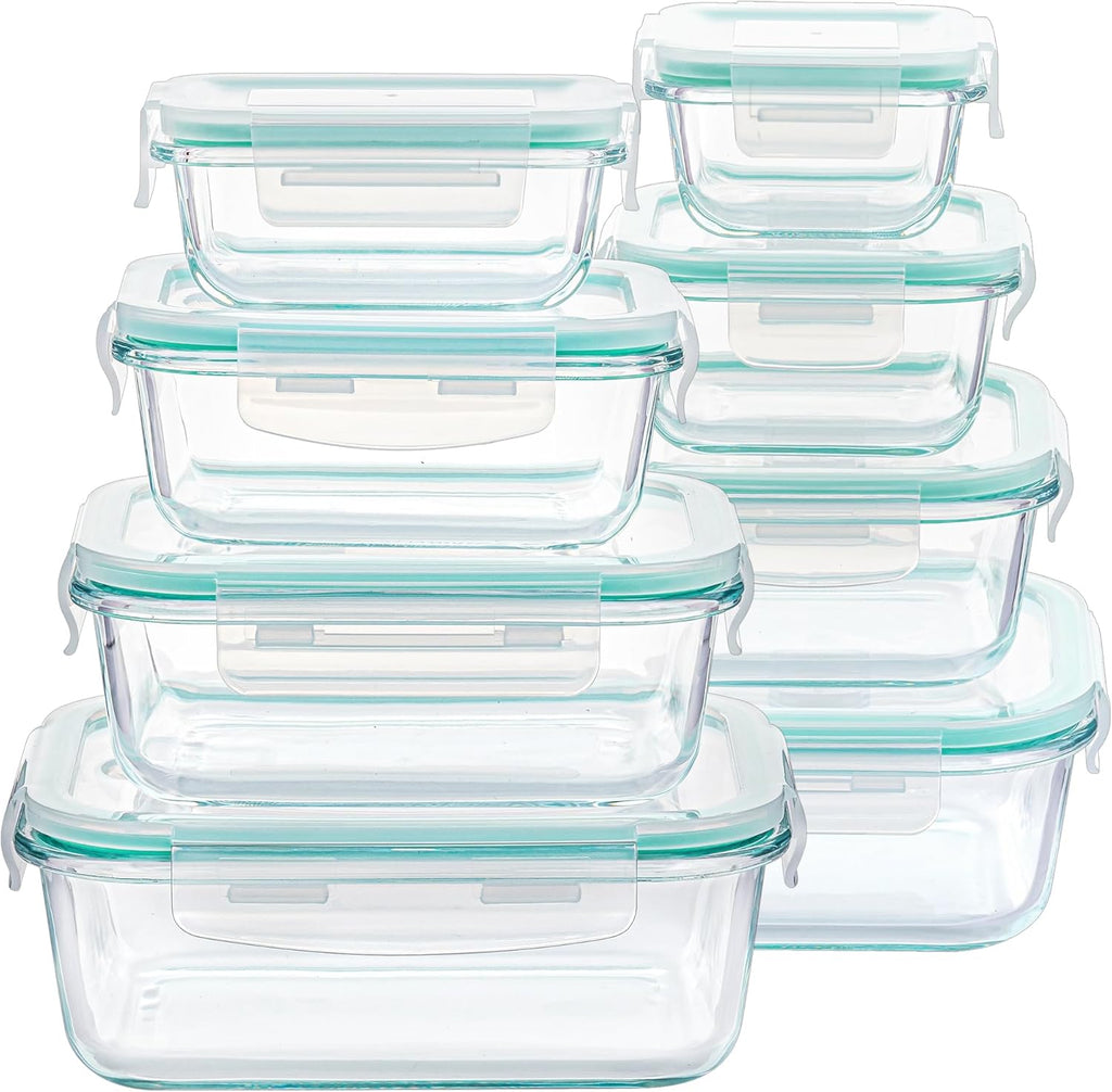 8 Pack Glass Food Storage Containers with Airtight Lids, Glass Meal Prep Containers, Lunch Office Meal for Microwave