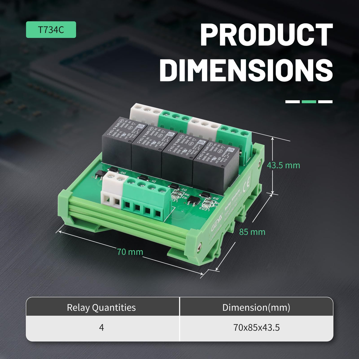 GEYA Relay Module 4 Channel 1 SPDT DIN Rail Mount 12V DC/AC Interface Relay Module(FY-T734-12VACDC)