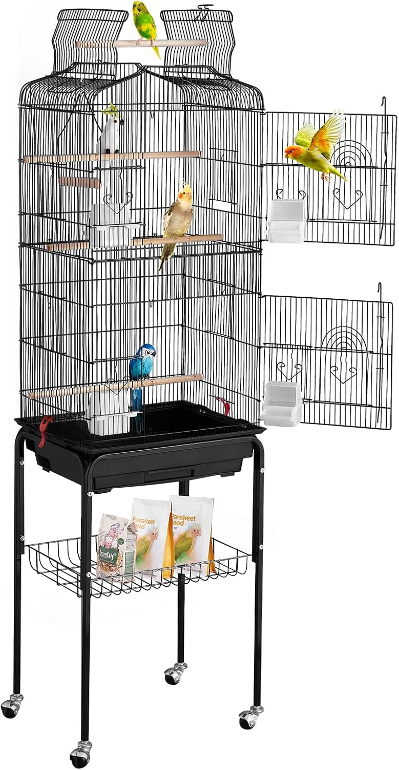 64-inch Open Top Large Parrot Bird Cage with Detachable Rolling Stand for Parakeets Finches Canaries Lovebirds