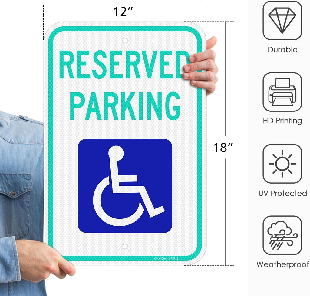 Reserved Parking Sign, 12" x 18" Handicap Parking Sign with ADA Accessibility Symbo, Engineer Grade Reflective