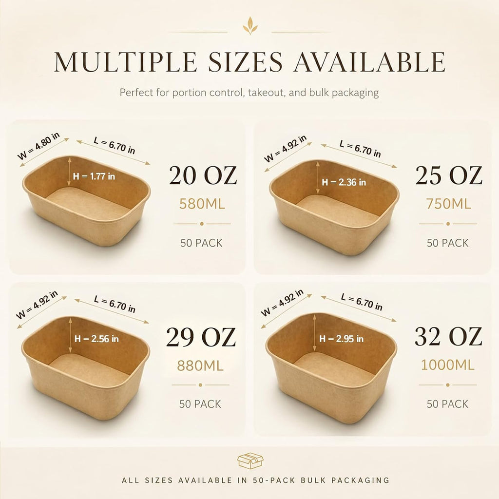 50 Pack 29 OZ Large Paper Bowls with Lids, Heavy Duty Disposable Compostable Container for Party, Disposable Bowls
