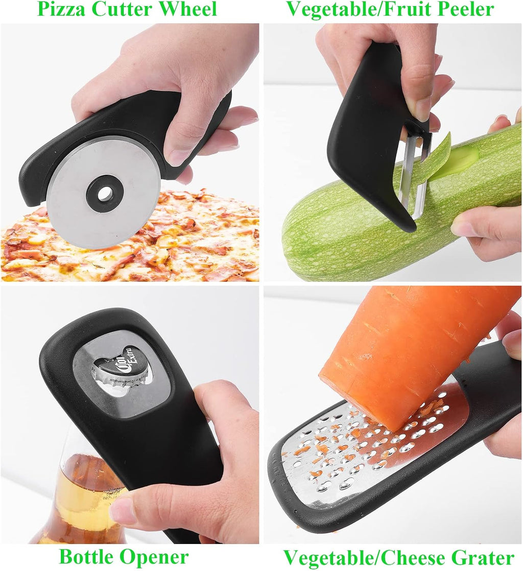 Kitchen Gadgets Set 6 Pieces, Space Saving Cooking Tools Kitchen Accessories-Garlic Grinder, Cheese Grater, Vegetable