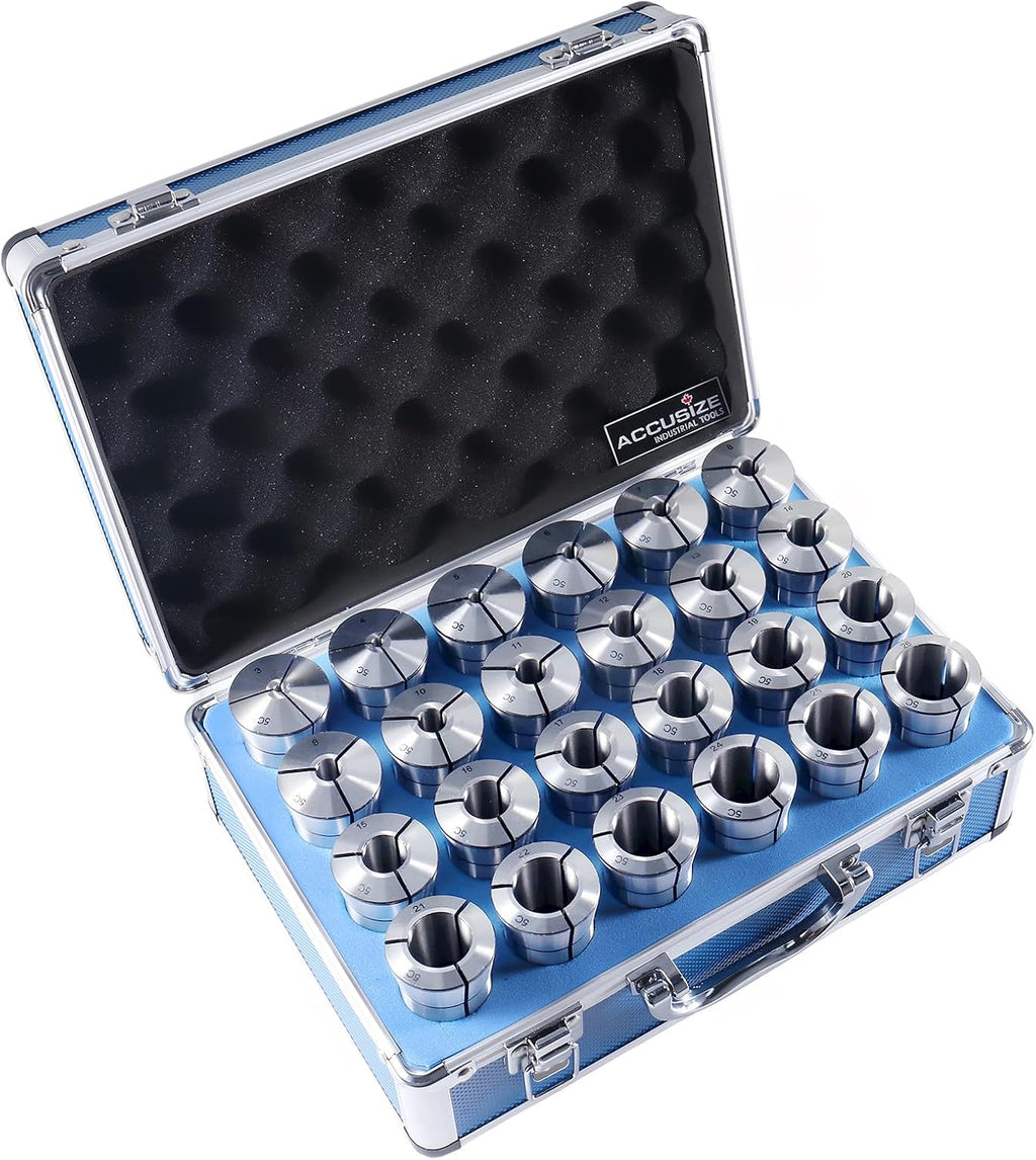 Accusize 5C Precision Round Collets Hardened & Ground, 3-26mm, 24-Pc Set
