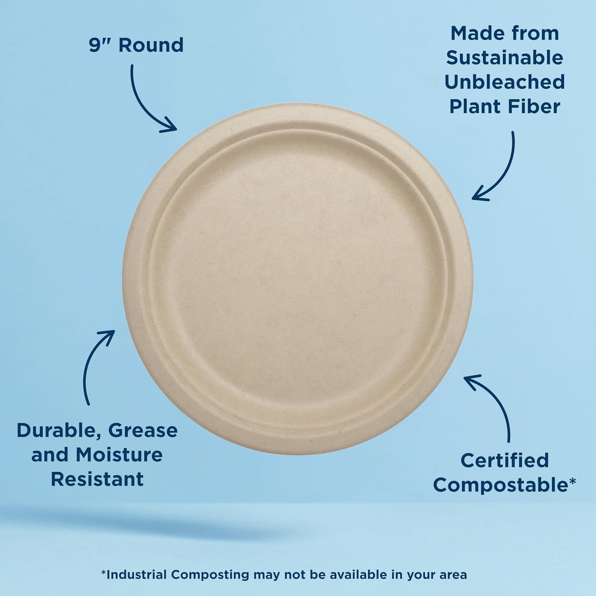 Compostable Round Paper Plates, 9 Inch (Pack of 20)