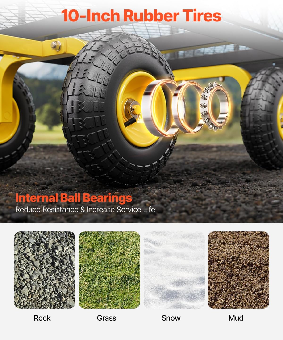 500 Lbs Steel Garden Cart, Heavy Duty Garden Wagon Cart Pullable on Wheels, Metal Yard Utility Wagon Carts with 10"