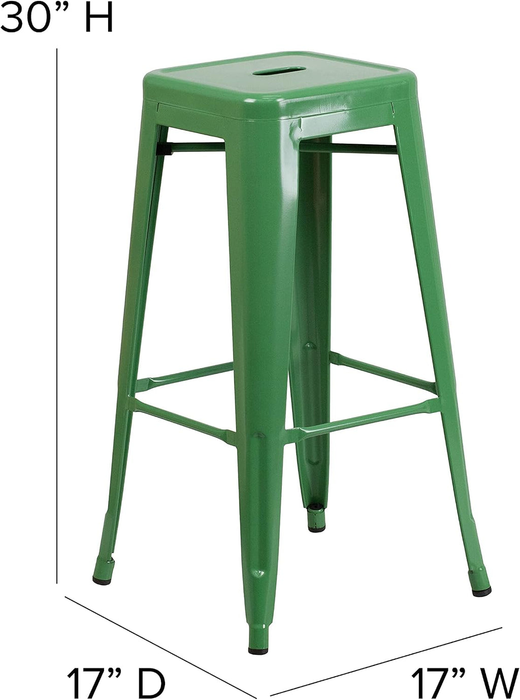 Commercial Grade 30" H Backless Green Metal Indoor-Outdoor Barstool, Square