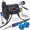 882D Soldering Iron Station 2-IN-1 SMD Hot Air Rework Station with 2 Spools of Solder Wire, 5 Soldering Tips, 3 Hot