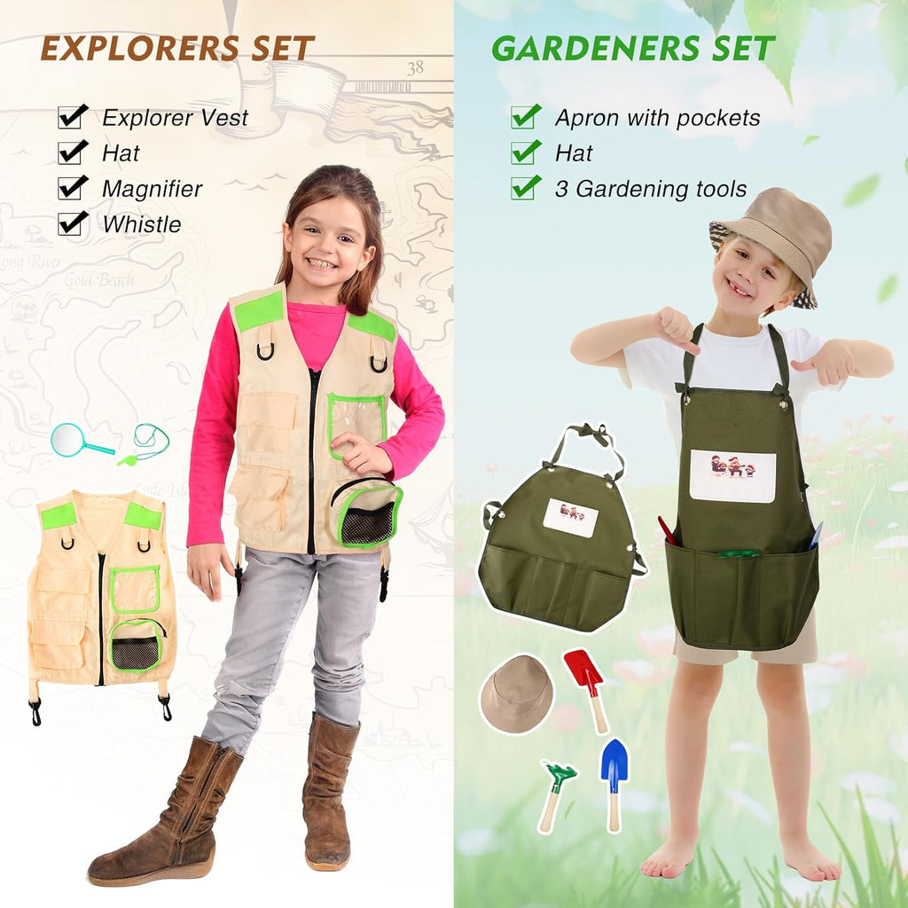 10 Set Dress up Clothes for 3-8 Years Old Washable Construction Policeman Fireman Doctor Chef Gardener Explorer