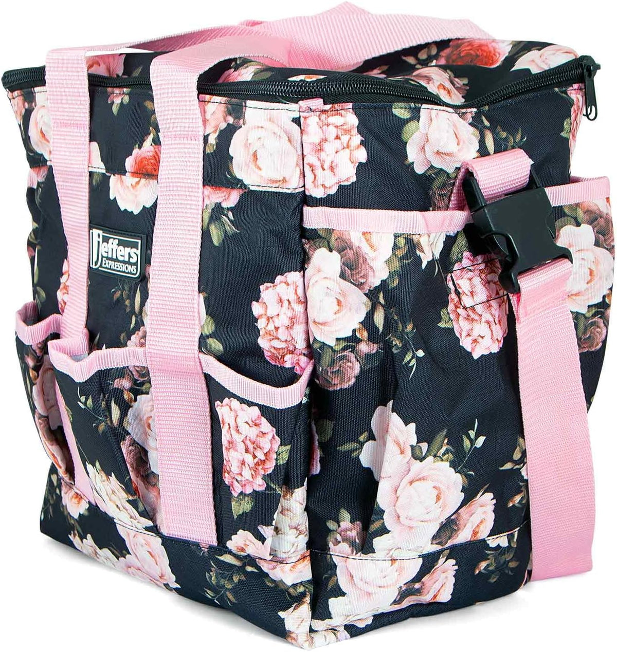 Expression Deluxe Horse Grooming Bag – Large Zip Top Equestrian Tote w/Multiple Pockets, Handles & Adjustable