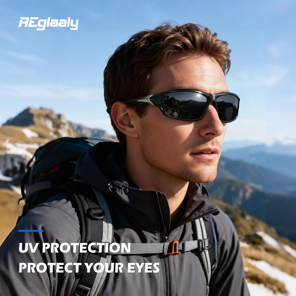 Polarized Sports Sunglasses for Men, Wrap Around Mens Sunglasses UV Protection, Cycling Fishing Running Sun Glasses