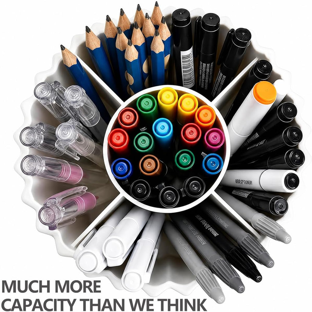Rotating Pen Holder for Desk, 5 Slots Easthetic Pencil holder Desk Organizer Supplies and Accessories for Women
