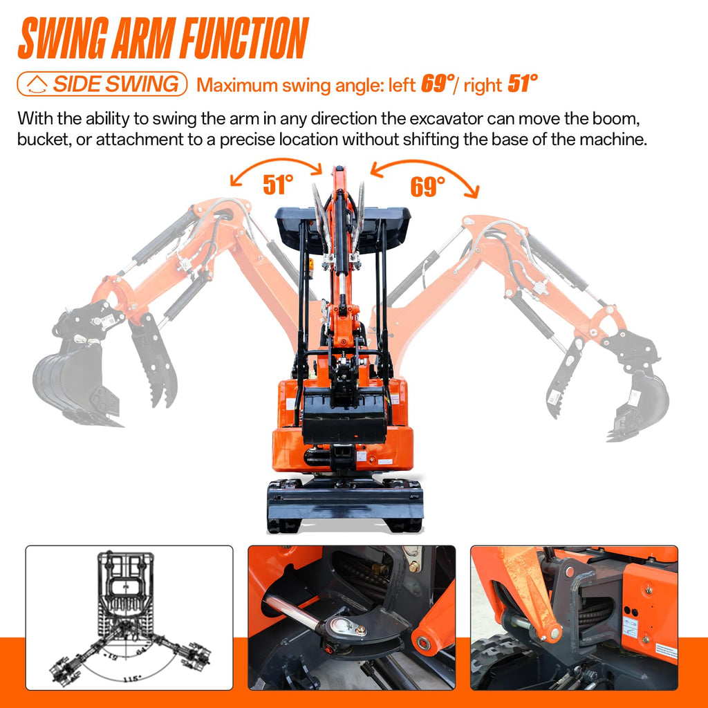 3100lbs Compact Mini Excavator with B&S Gas Engine & Side Swing