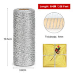 328ft 1mm Metallic Silver Twine for Gift Wrapping