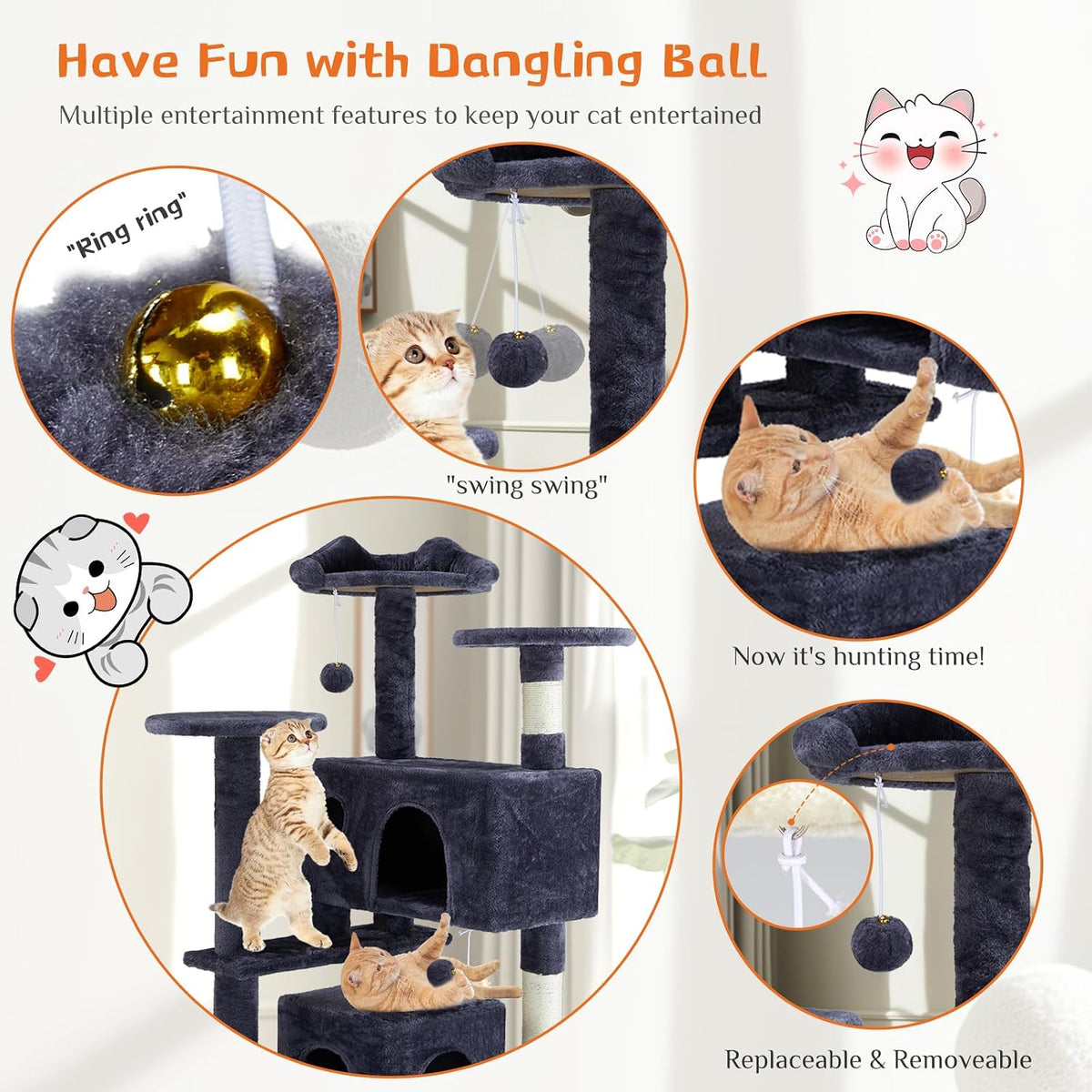 54 Inch Cat Tree Tower with Sisal Scratching Posts