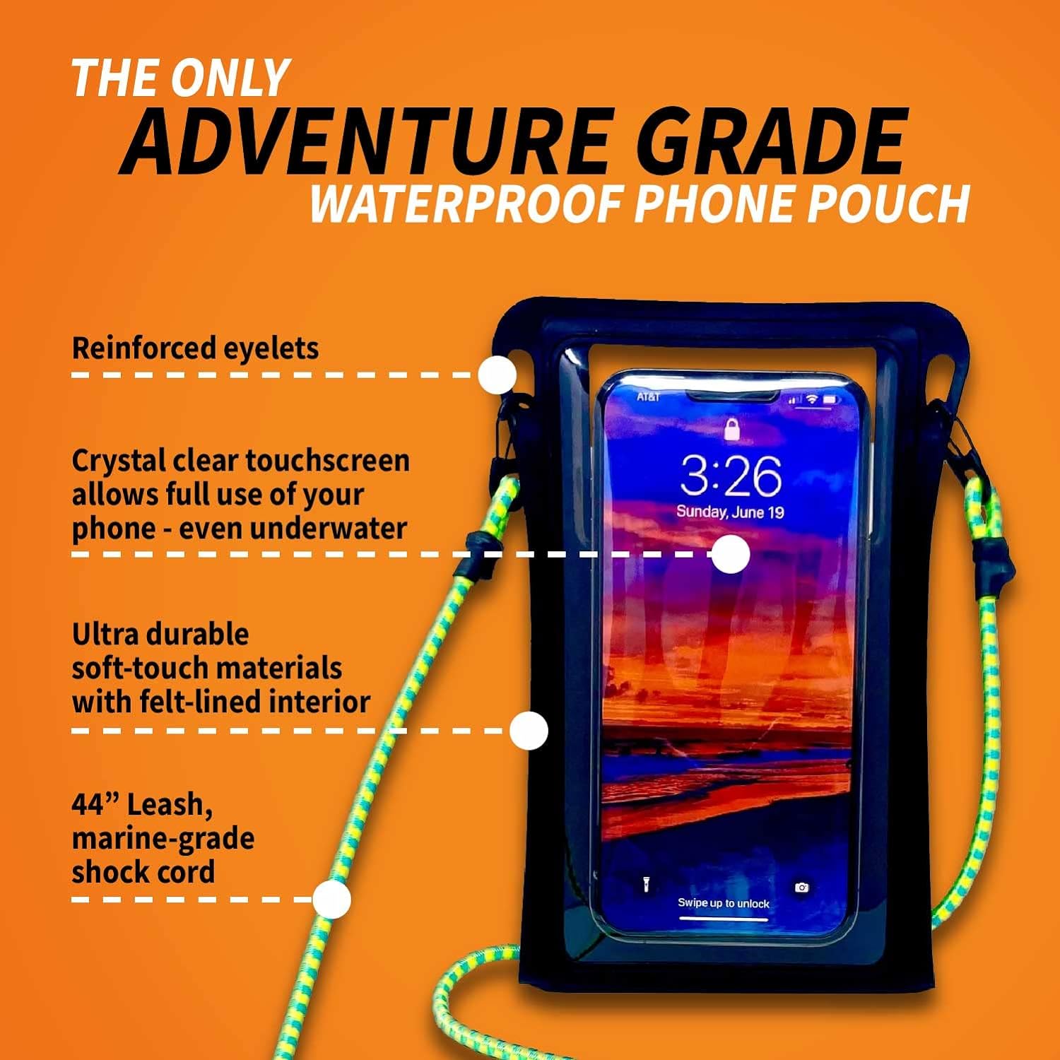 Waterproof Phone Pouch w/Long Lanyard | IPX8 Adventure Grade Cellphone Dry Bag Case, Fits iPhone 15 Pro Max,14 Pro