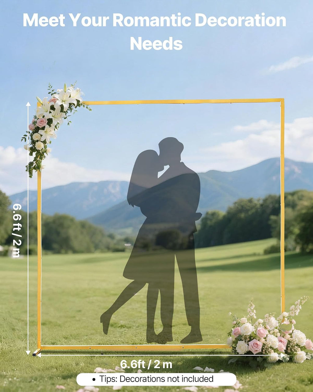 Arch Backdrop Stand, 6.6 x 6.6 ft, Stable Structure, Easy Assembly, Square Gold Metal Arch Backdrop Stand for