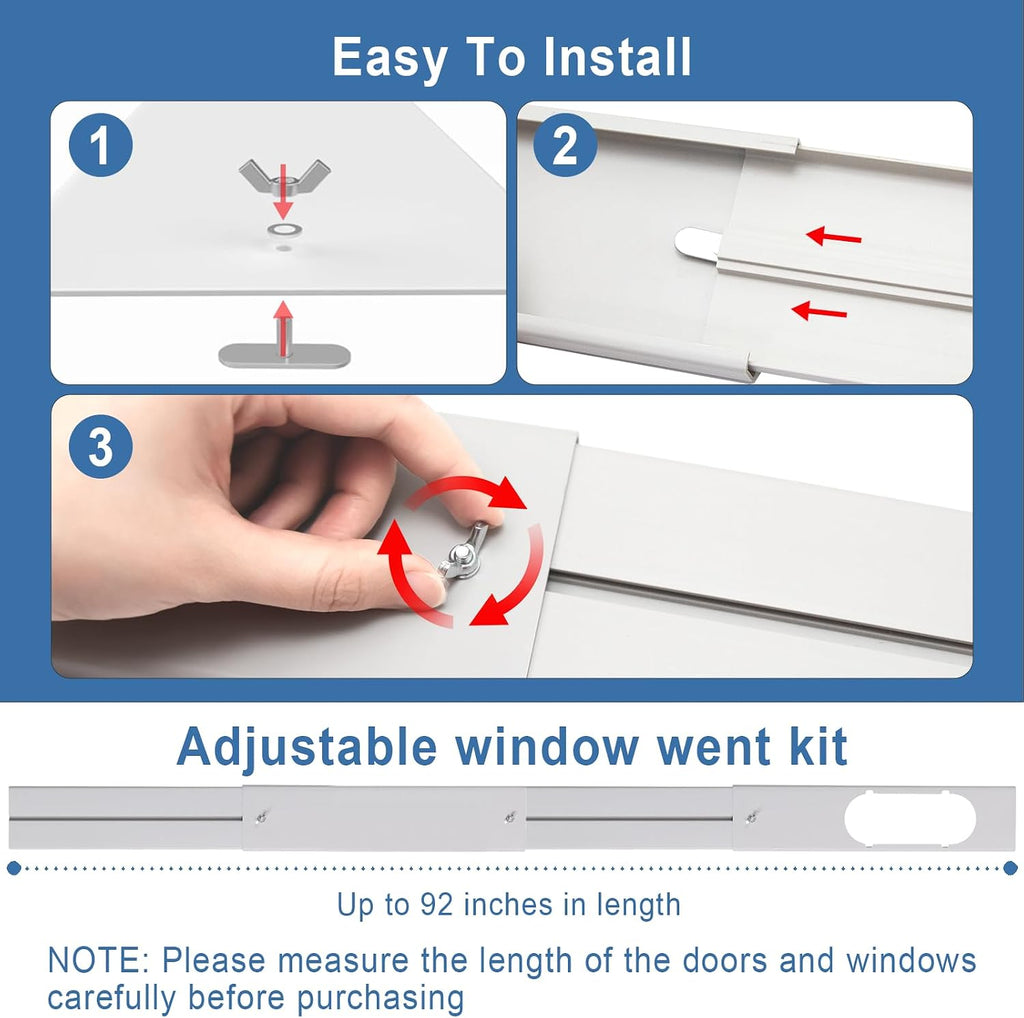Portable AC Window Vent Kit, Adjustable Vertical/Horizontal Sliding Window Kit Plate for AC Unit, Seamless Portable