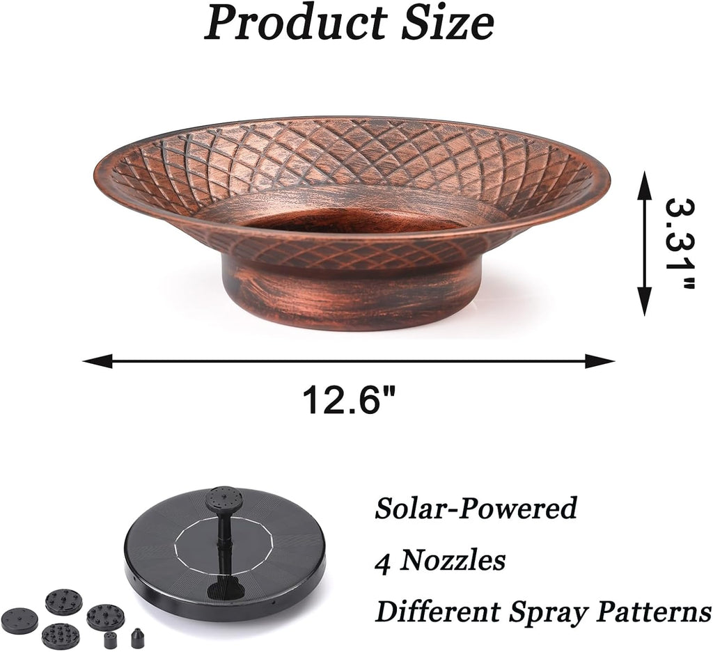 Bird Bath for Outside, 12.6" Solar Powered Bird Bath with Fountain