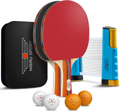 Ping Pong Paddle Set with Rackets, Net, Balls & Carry Case for Table Tennis | Professional Paddles, Balls &
