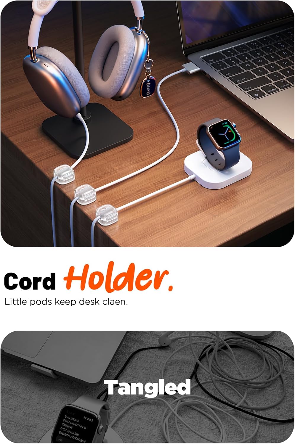 Cable Clips,8 Pack Cord Holder Cord Organizer [1s Lock & Strongest Adhesive] Spring Cord Clips Phone Charger Wire