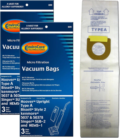 Replacement Micro Filtration Vacuum Bags Designed to Fit Hoover Type A Uprights 6 Bags