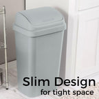 13 Gallon Kitchen Trash Can with Removable Swing Top Lid, Plastic, Rectangular, Gray, Wastebasket for Kitchen